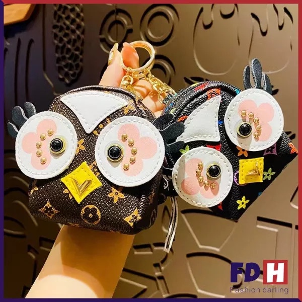 Ready Stock」Presbyopic Owl Coin Purse Creative Cartoon Mini Lovely Bag  Keychain Cars and Bags Pendantqa