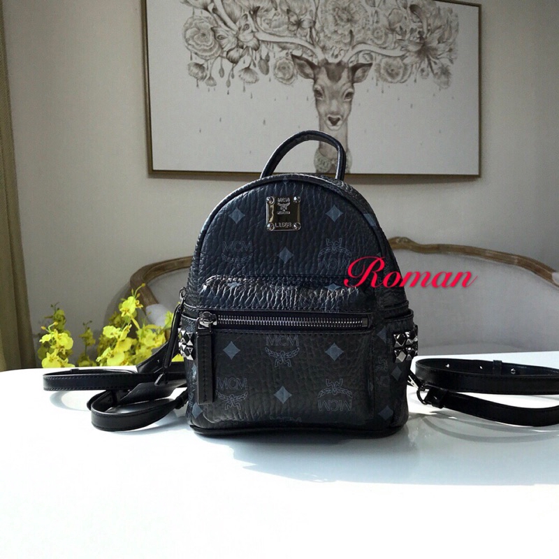 100 original MCM side rivet Mini Mini Backpack Back Pack Black