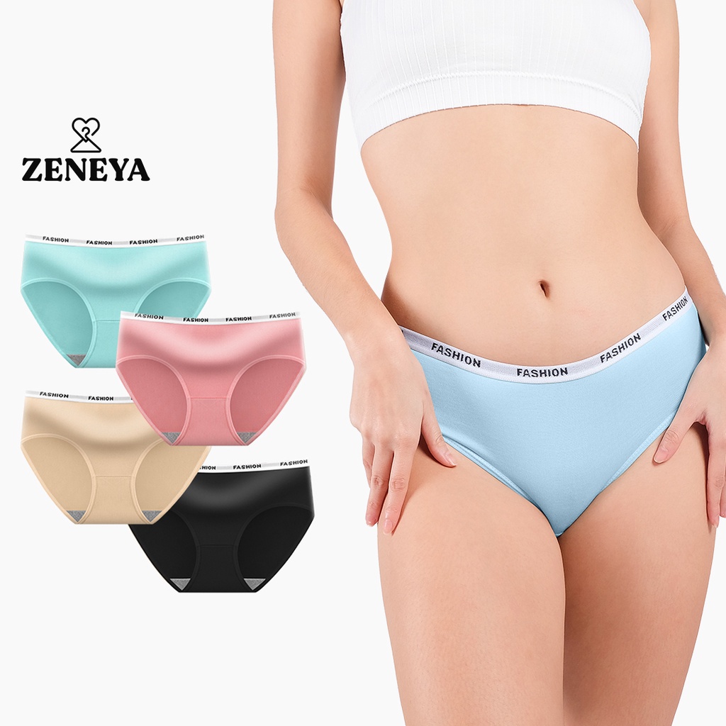 Set of 3 pcs) Zeneya Fashion Cotton Panty For Women Mid Waist