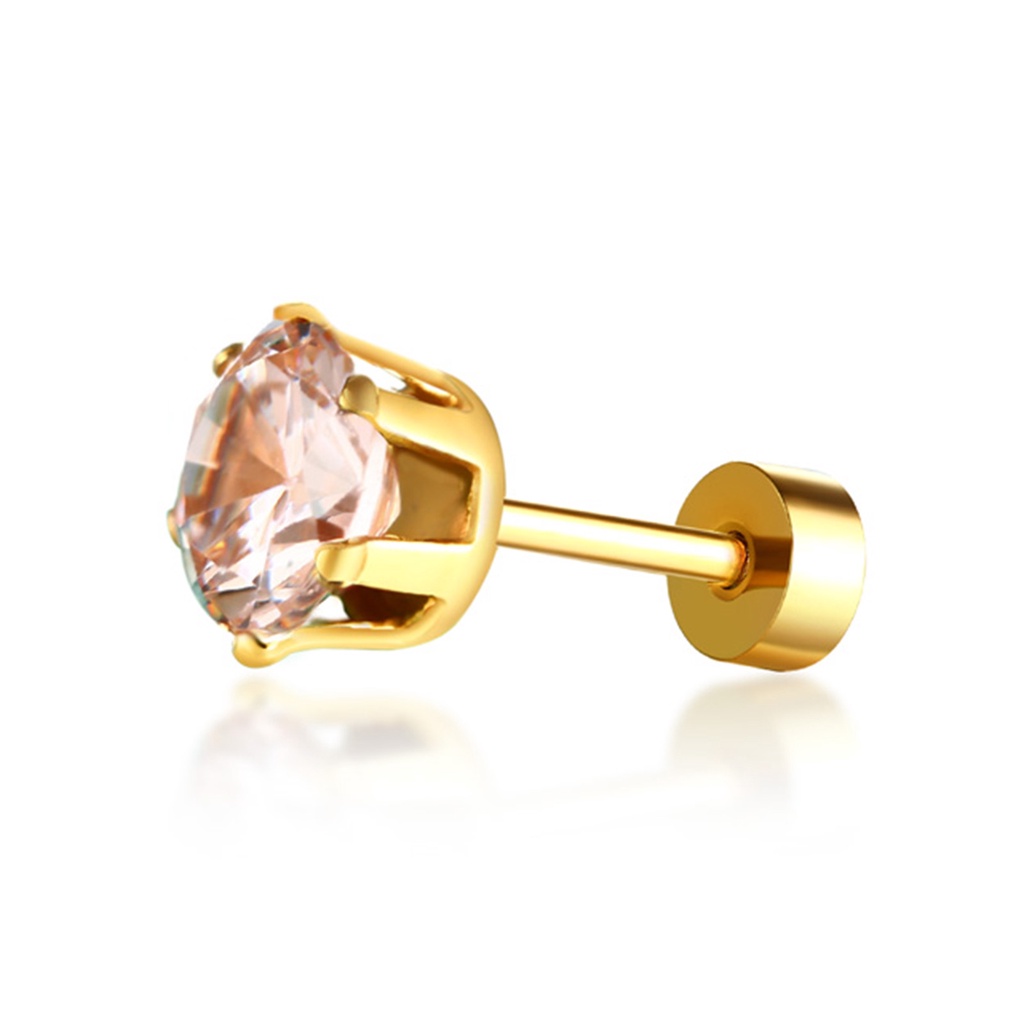 14K Yellow Gold Cubic Zirconia Stud Earrings with Screw Backs