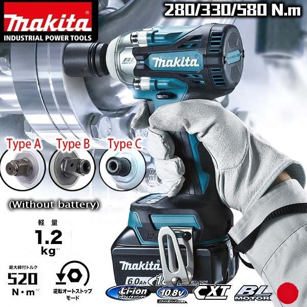 2021 Makita DTW285 18V Impact Wrench Brushless Motor Cordless Electric  Wrench Power Tool 520 N.m 1/2\ Torque Rechargeable Impact Wrench Not  Contain Batteries 3 Types Of Heads.