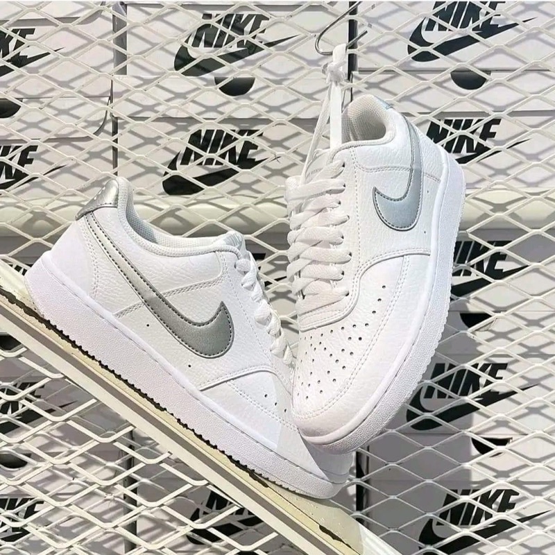 Nike white metallic outlet silver