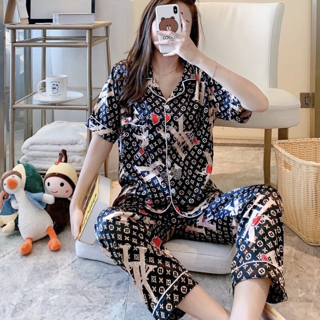 Silk Pajama Terno Long Pants Sleepwear Set Korean Home Wear Lounge Wear  Women Lingerie Clothing