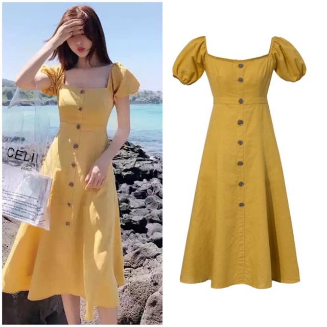 Korean button shop down dress