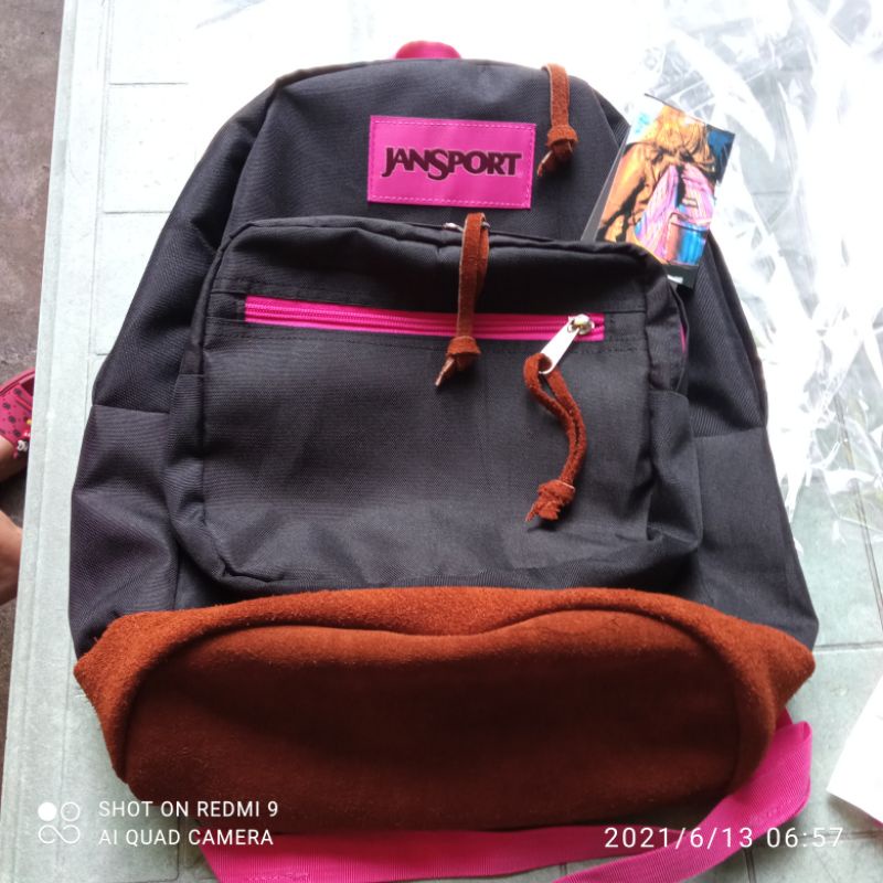 Jansport rightpack w leather bottom black pink details Shopee