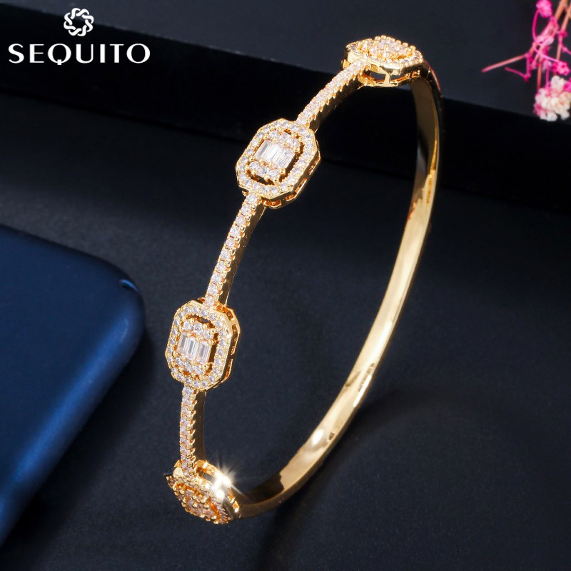 2023 High Quality Crystal Rainbow geometry Bracelet Bangle For Women Paved  Clear AAA Cz Luxury Gold Plated Party Jewelry Gift