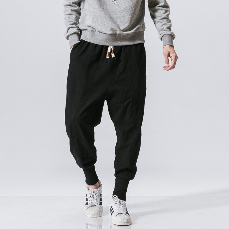 Men Harem Pants Japanese Casual Drawstring Cotton Linen Trouser Man Jogger Pants Chinese Baggy Pants Sweatpants Shopee Philippines