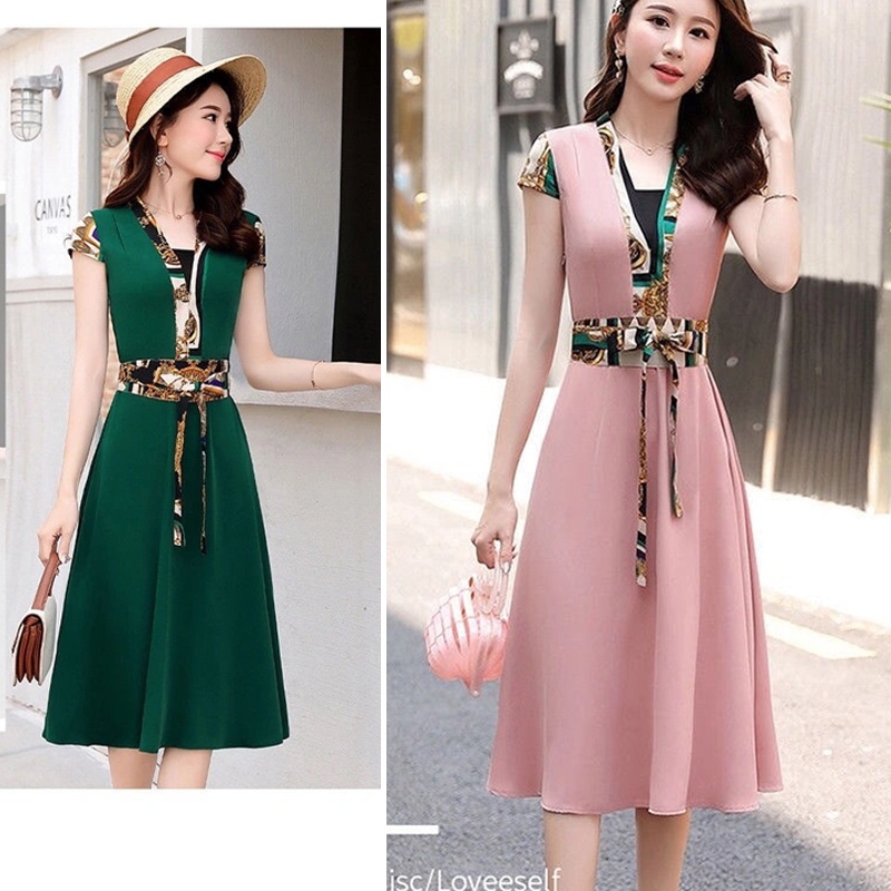 Vintage Elegant Dresses For Women Fashion Patchwork Dress Casual