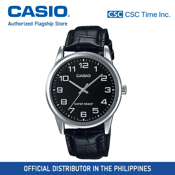 Casio MTP V001L 1BUDF Black Leather Strap Quartz Watch for Men