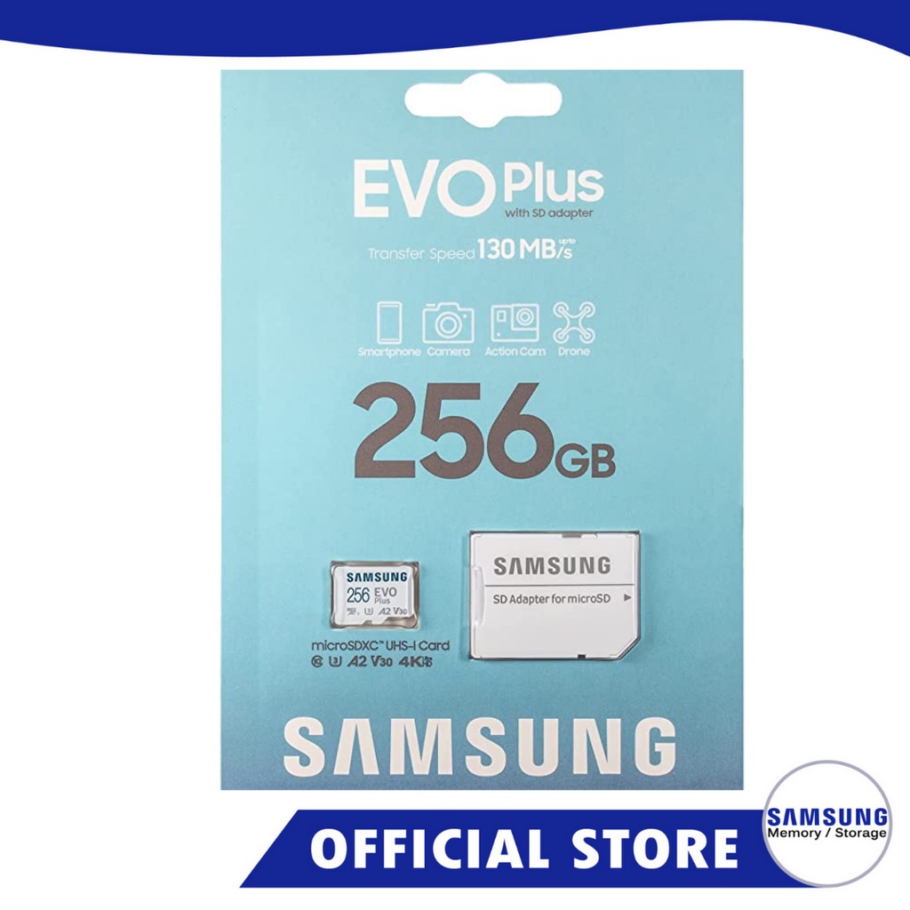 Samsung Evo Plus 256GB Micro SD Class 10 UHS I U3 V30 A2 w SD