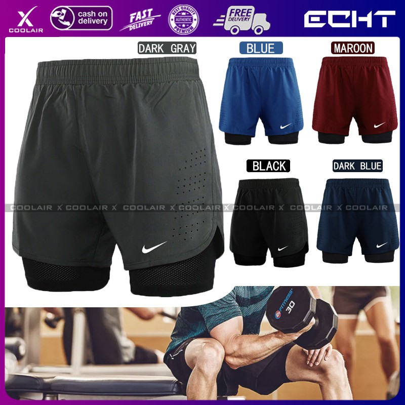 Coolair Men's 2-in-1 Running Shorts Quick Drying Breathable Active