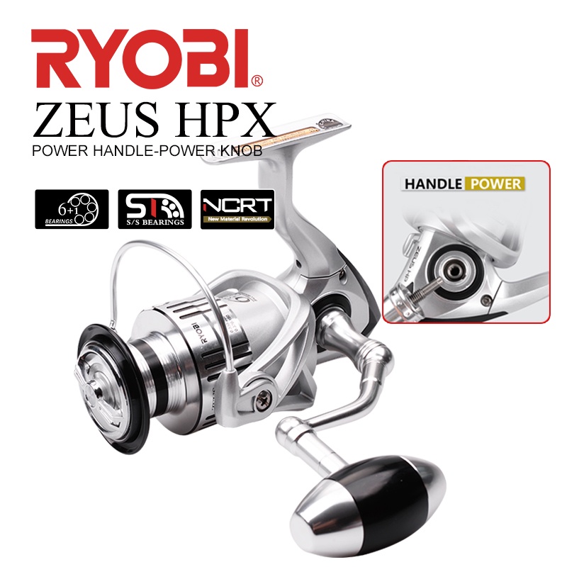 RYOBI ZEUS HPX Spinning Fishing reel 1000-8000 Gear Ratio 5.1:1/5.0:1 6+1BB  Max Drag 6kg-12kg Power Handle+ Power Handle Fishing Reel saltwater