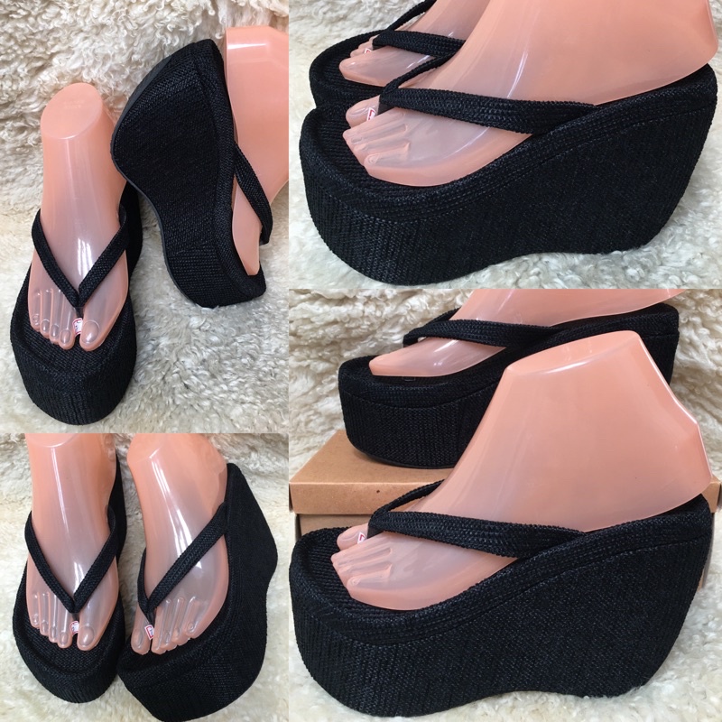 Black wedge slippers sale