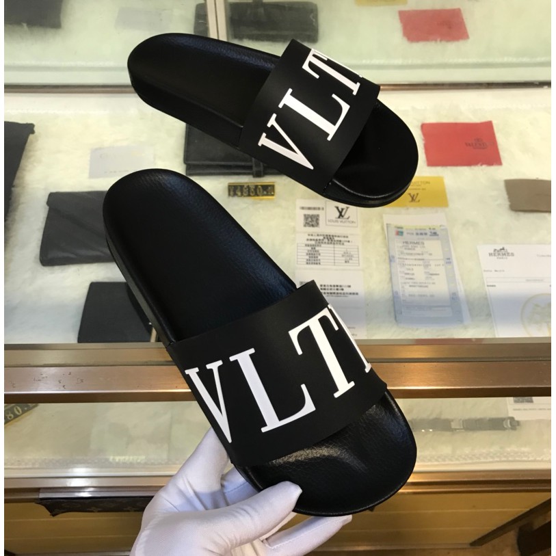 100 Original Valentino Black White Slides Sandals For Men