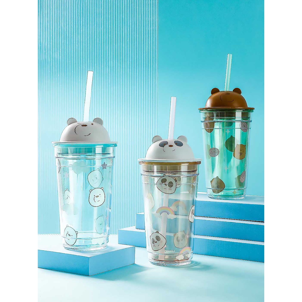 MINISO We bare bears Grizzly Panda Icebear Plastic Tumbler Cup