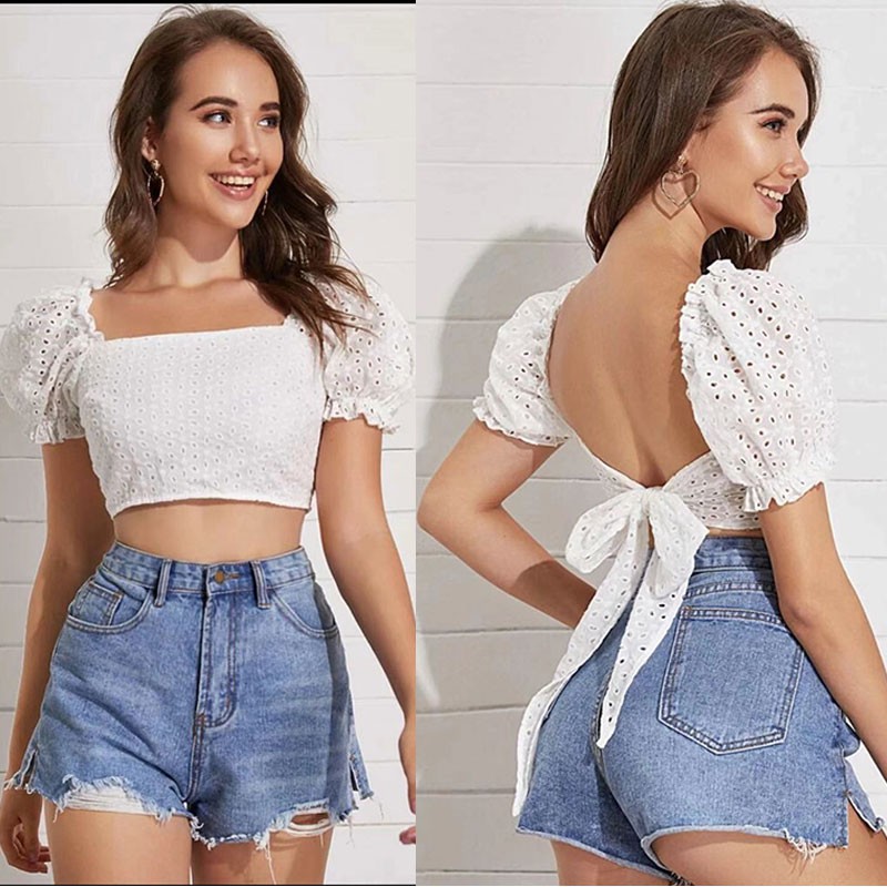 Puff sleeve backless discount top