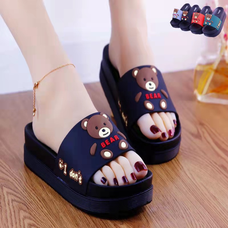 New high heeled thick bottom slippers women wear a bear increased