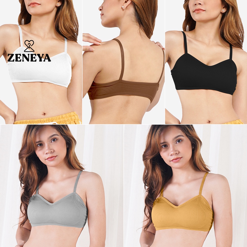 Zeneya Plain Rib Brassiere Bralette Bra For Women Set Padded Push Up  Bralette Korean Tops 813