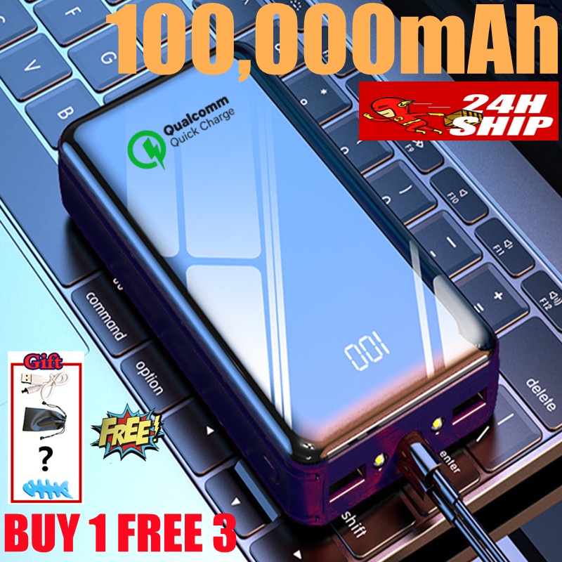 4 USB Output 100000mAh Power Bank Original Large Capacity 2.1A Fast  Charging buy1 free3