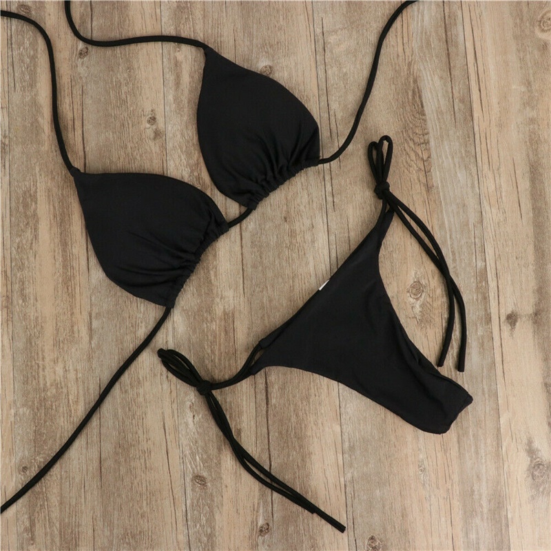 Plain black two store piece swimsuit