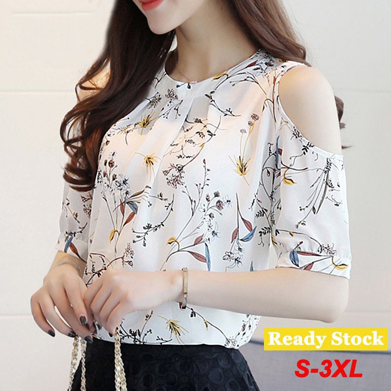 Ready Stock Off Shoulder Tops Floral Blouse Shirts T Shirts