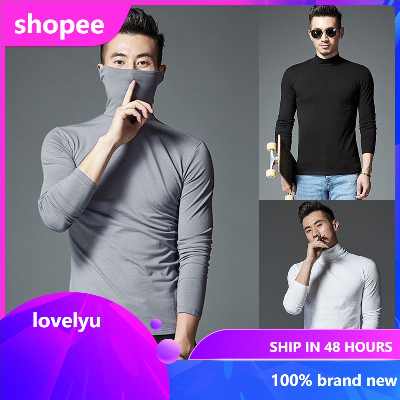 ✨READY✨Korean Style Men Shirt Shirts Solid Blouse Jumper Turtle Neck Basic  Casual Slim fit Long Sleeve Tops