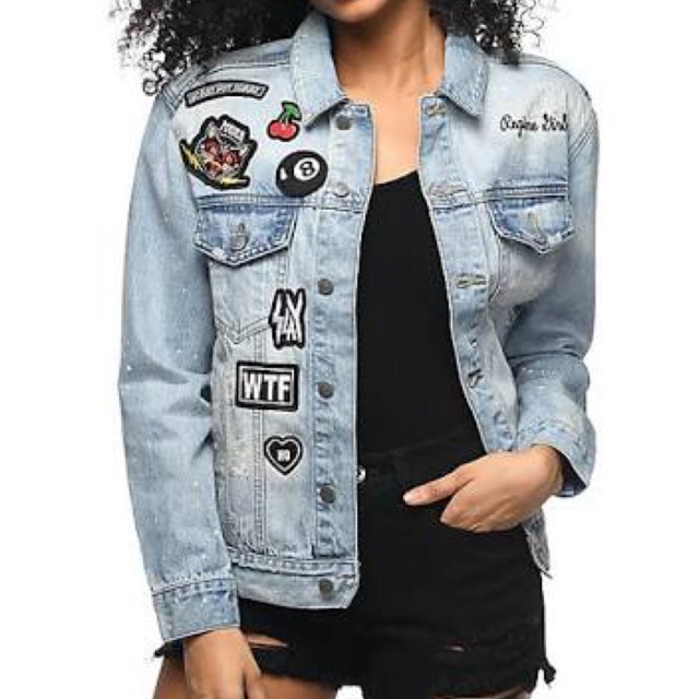 Girls denim jacket with on sale patches