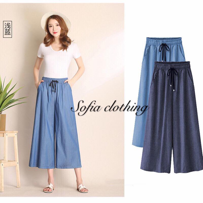 Denim square pants outfit store