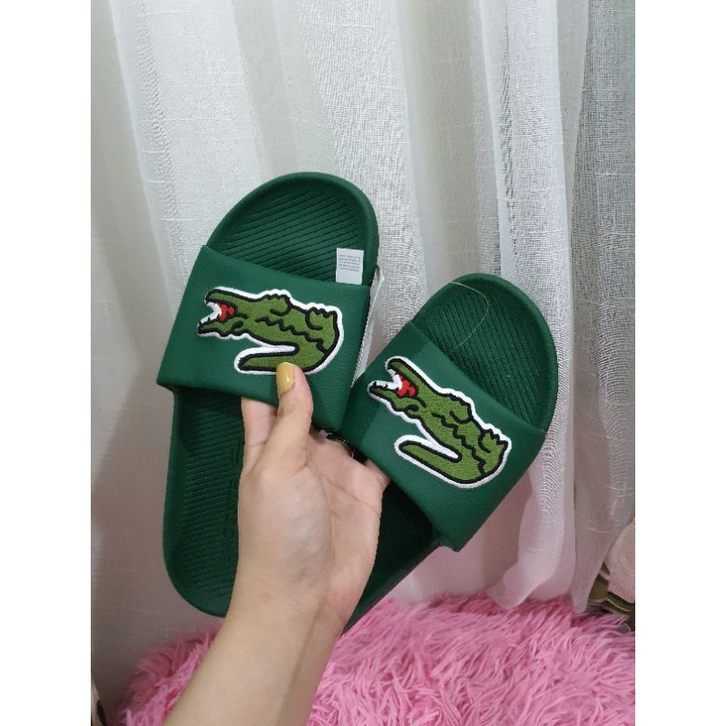 green lacoste slides