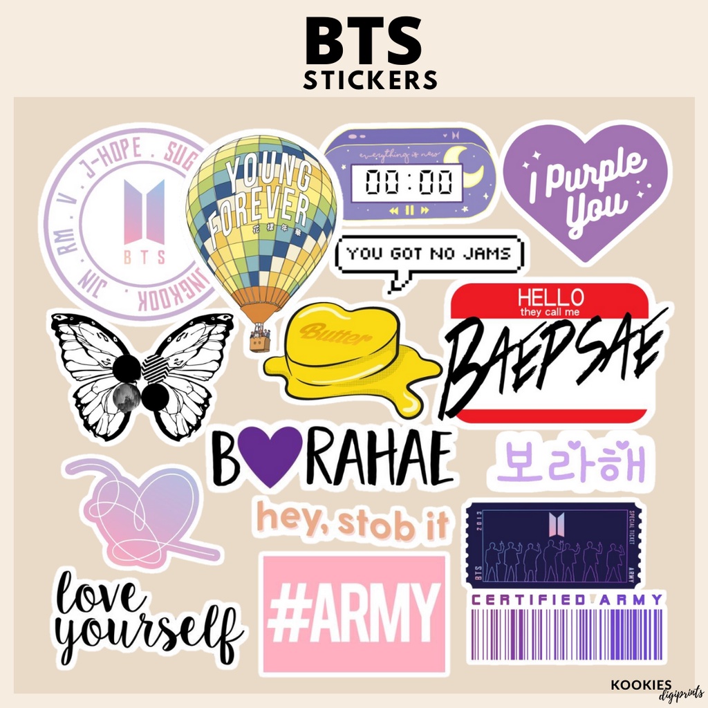 BTS STICKERS Sheet 2  Aesthetic stickers, Scrapbook stickers printable,  Purple aesthetic