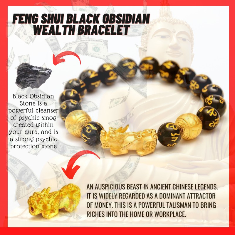 Pixiu bracelet online with black obsidian