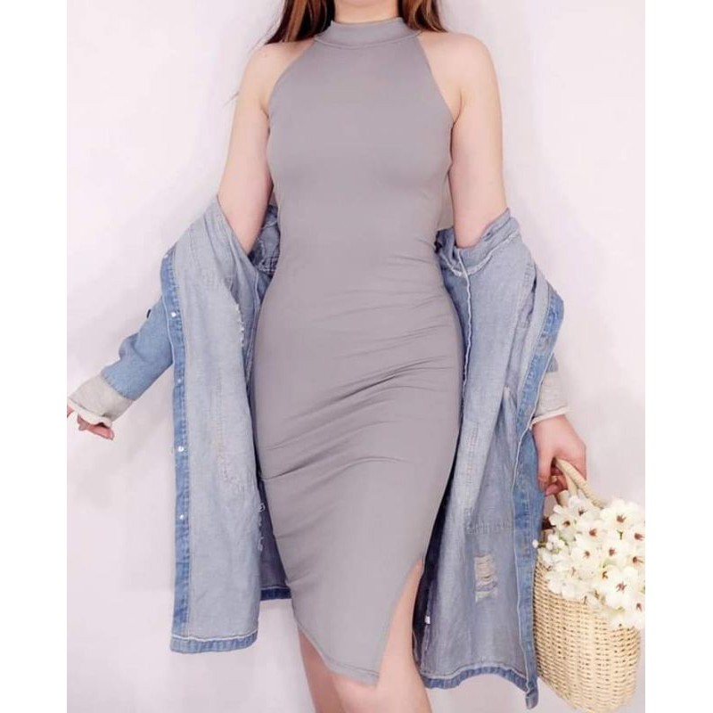 Turtleneck halter clearance dress