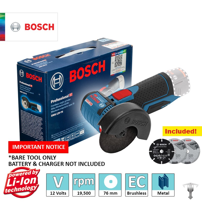 Bosch Professional GWS 12V-76 V-EC 12V Brushless Cordless 76mm