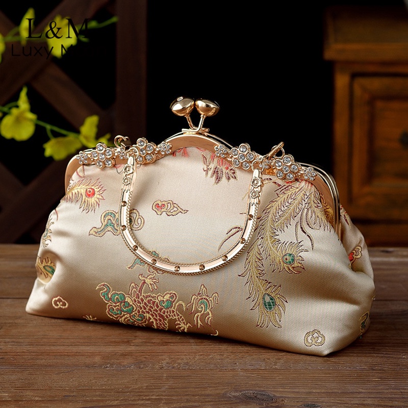 Vintage Embroidery Clutch Handbag Women Solid Satin Diamond Evening Bag Elegant Female Dinner Chain Messenger Bag Purse Shopee Philippines