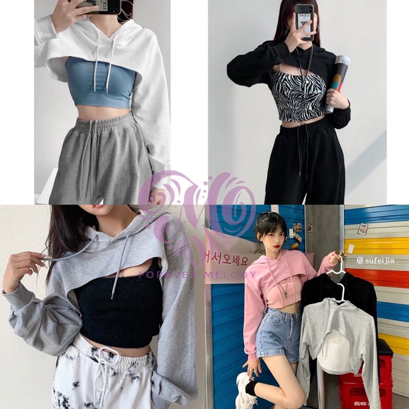 Crop top hoodie store shopee