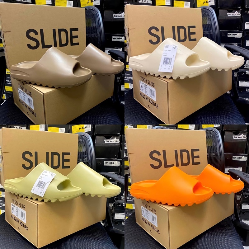 orange yeezy slides women
