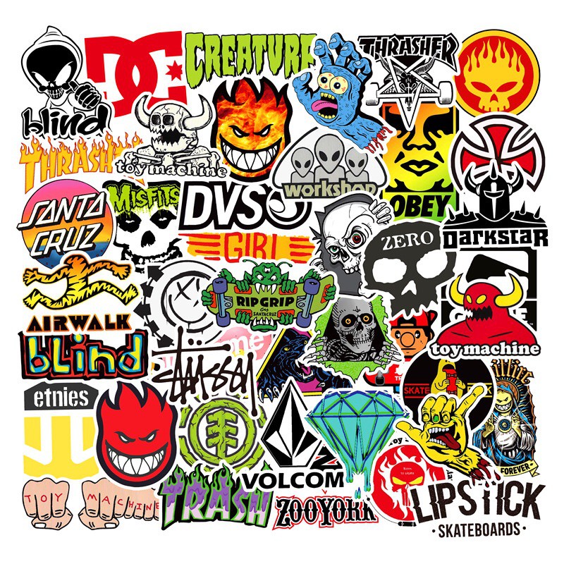 100 pcs Skateboard Fashion Brand Logo Waterproof Sticker for Luggage Car  Guaitar Skateboard Phone Laptop Bicycle Stickers
