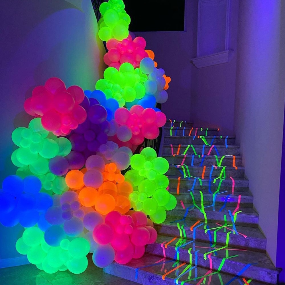 Glow In The Dark Party Favors, 217 Neon Party Decorations, Blacklight Dark  Glow Party Decorations, Neon Balloon Led Glasses Gift Bags Hanging Paper