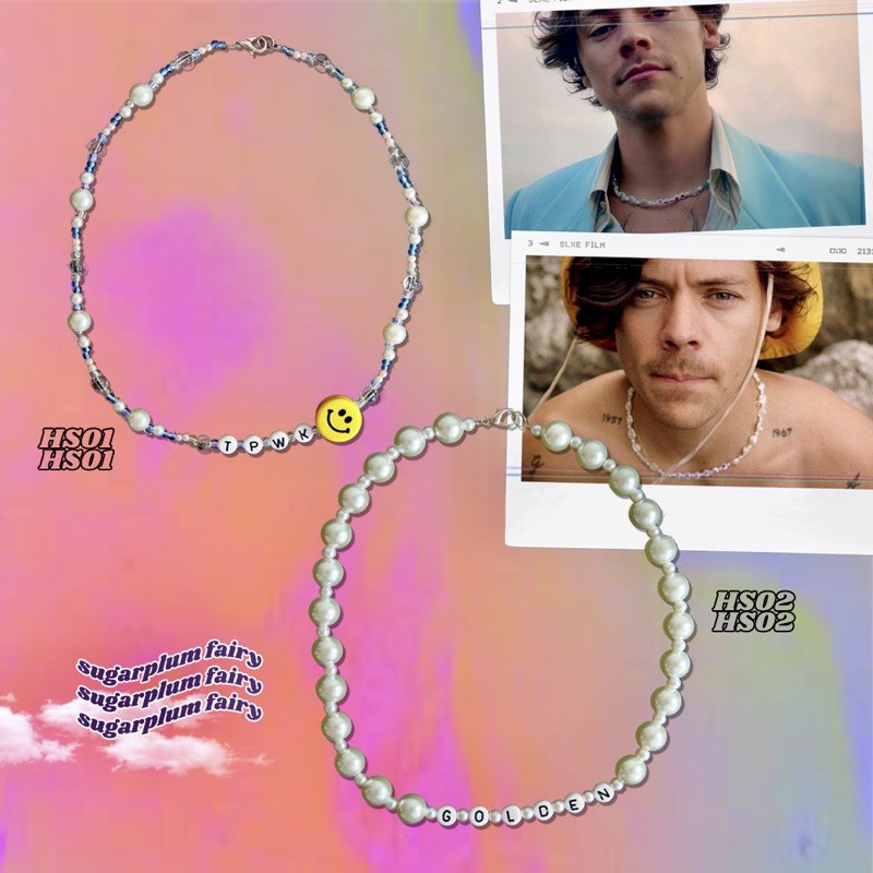 Golden beaded store necklace harry styles