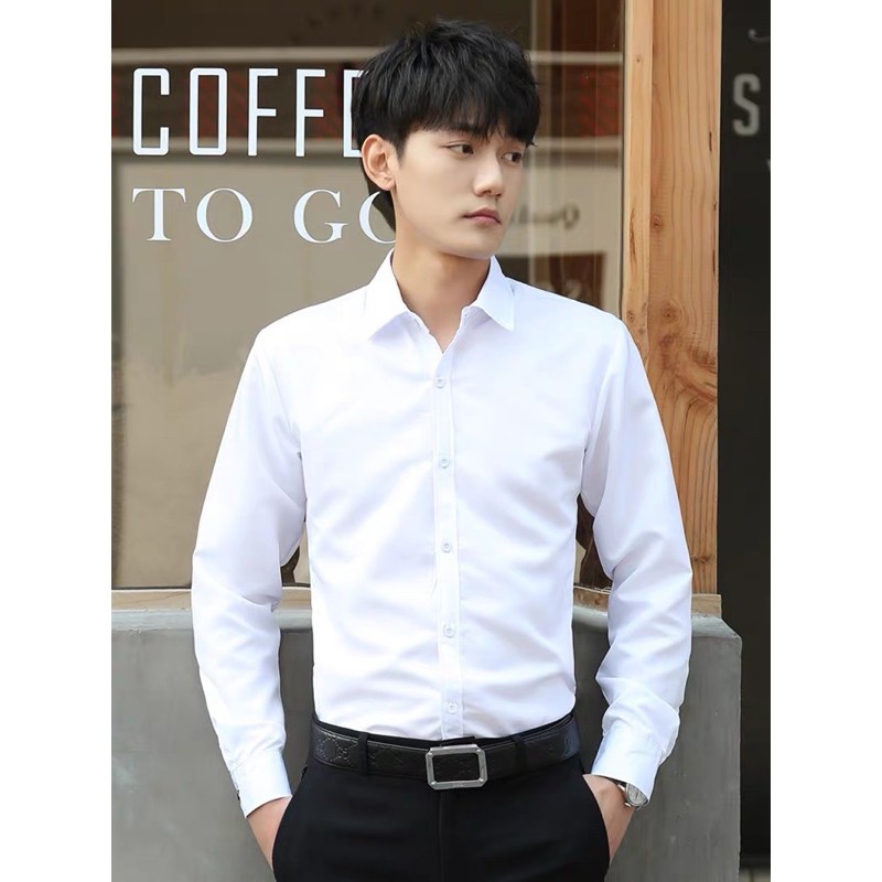 Korean Fit Casual Long Sleeve Polo For Men White u0026 Black 2 colors Formal  Office Shirts | Shopee Philippines