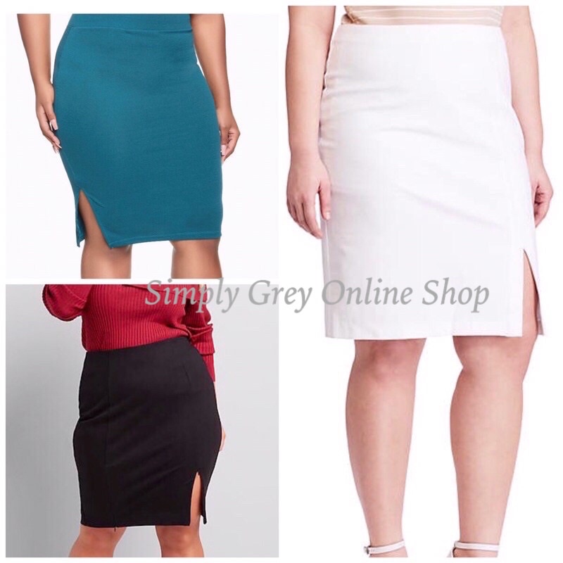 Grey below the knee pencil outlet skirt