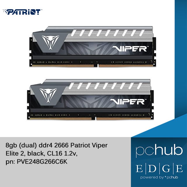 Patriot 8gb Dual Ddr4 2666 Viper Elite 2, Black, Cl16 1.2v