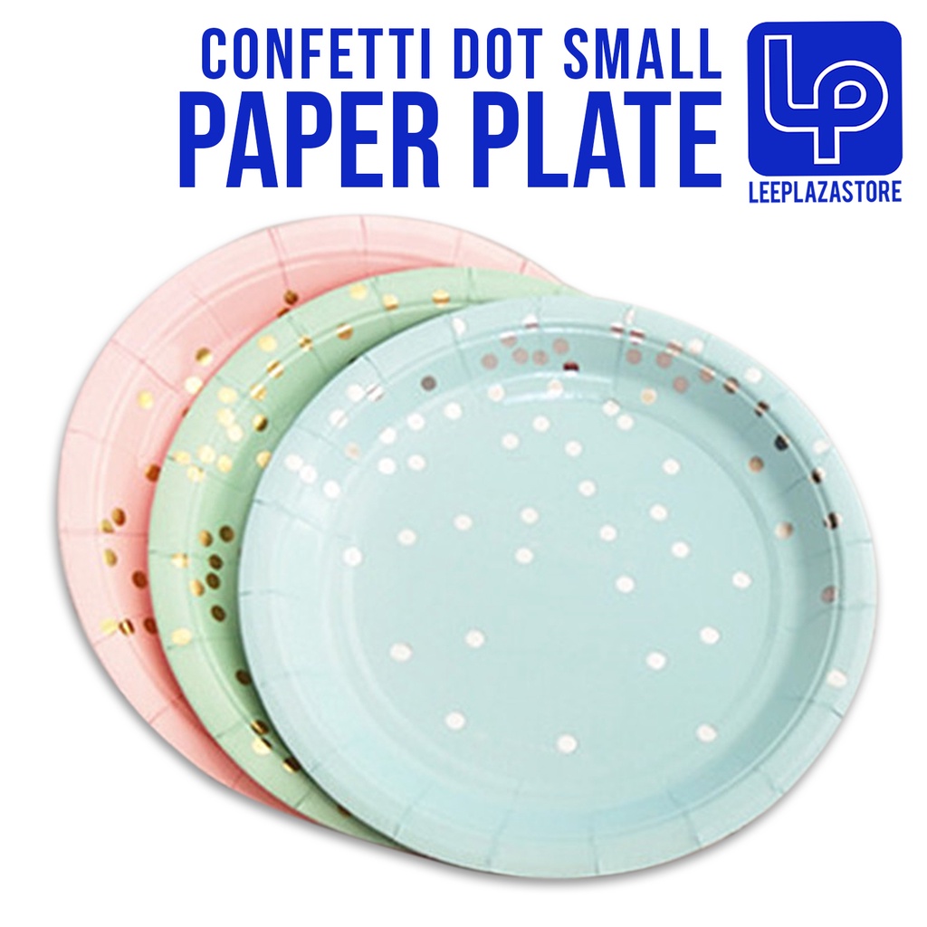 24pcs Confetti Dot Small Paper Plates Pastel Blue/Pink/Mint