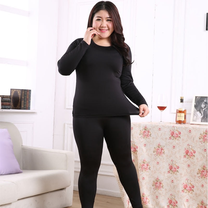 VOIANLIMO New Loose Casual Women's Thermal Clothing Set Plus Size Long Pants  Thermal Underwear Good Elasticity Home Clothes 