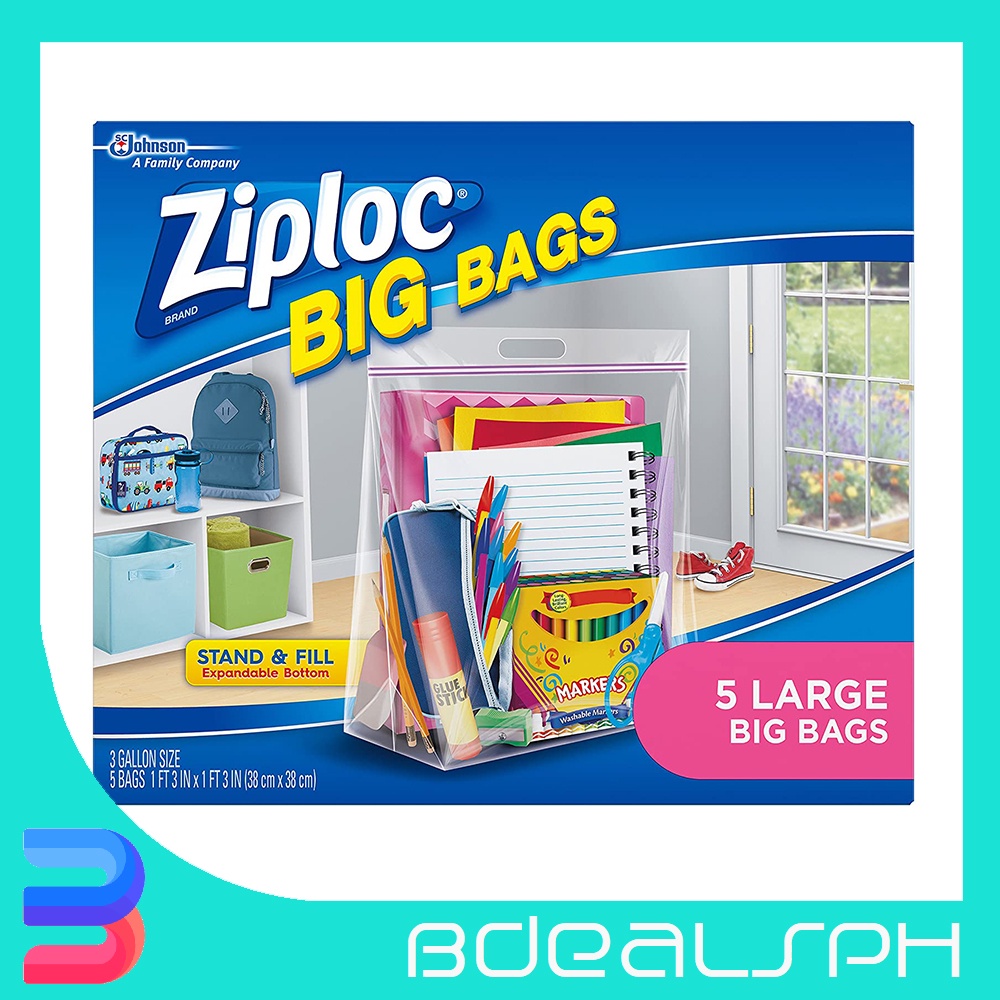 Ziploc Big Bags, Stand & Fill, Large, 3 Gallon - 5 bags