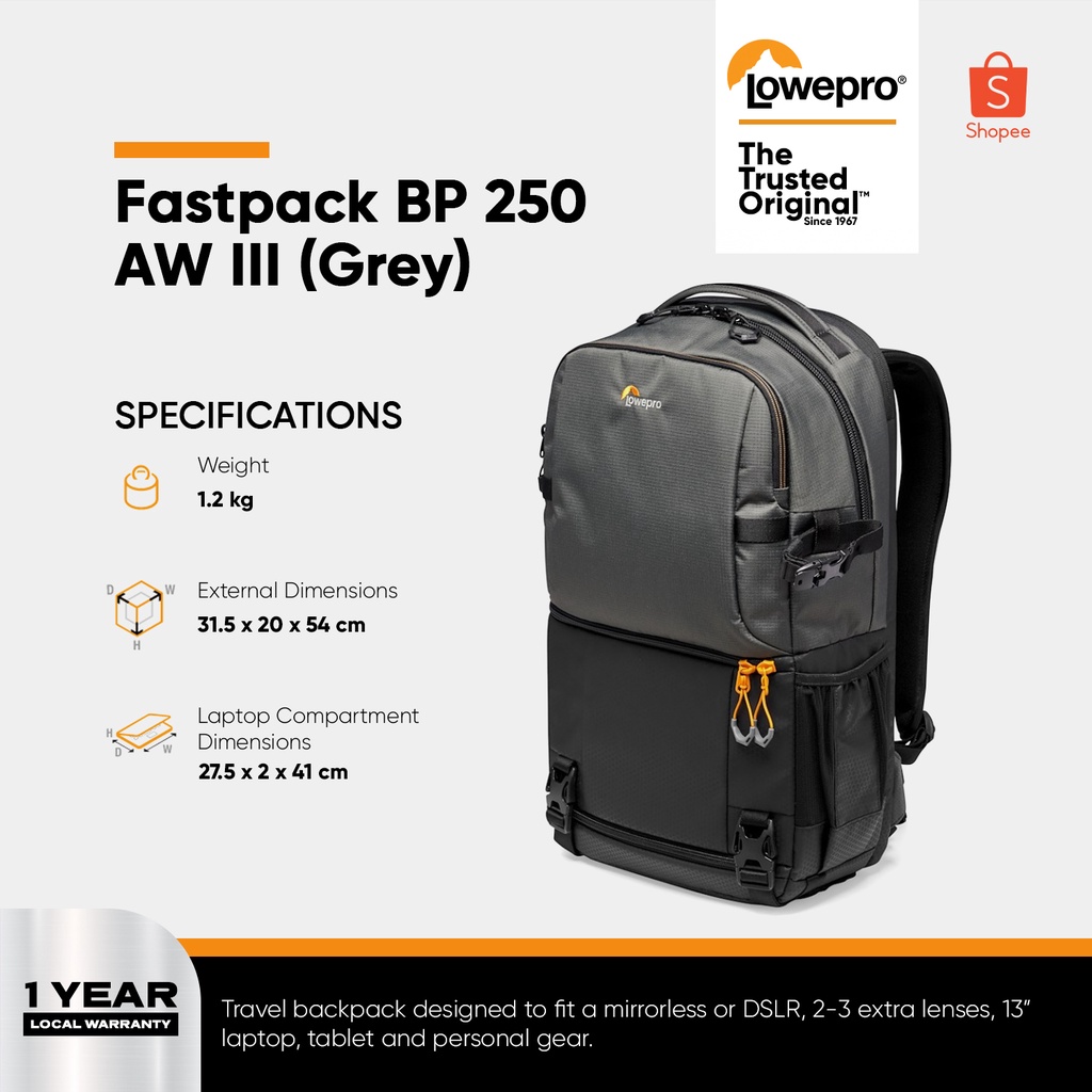 Lowepro Fastpack BP 250 AW III Camera Backpack | Shopee Philippines