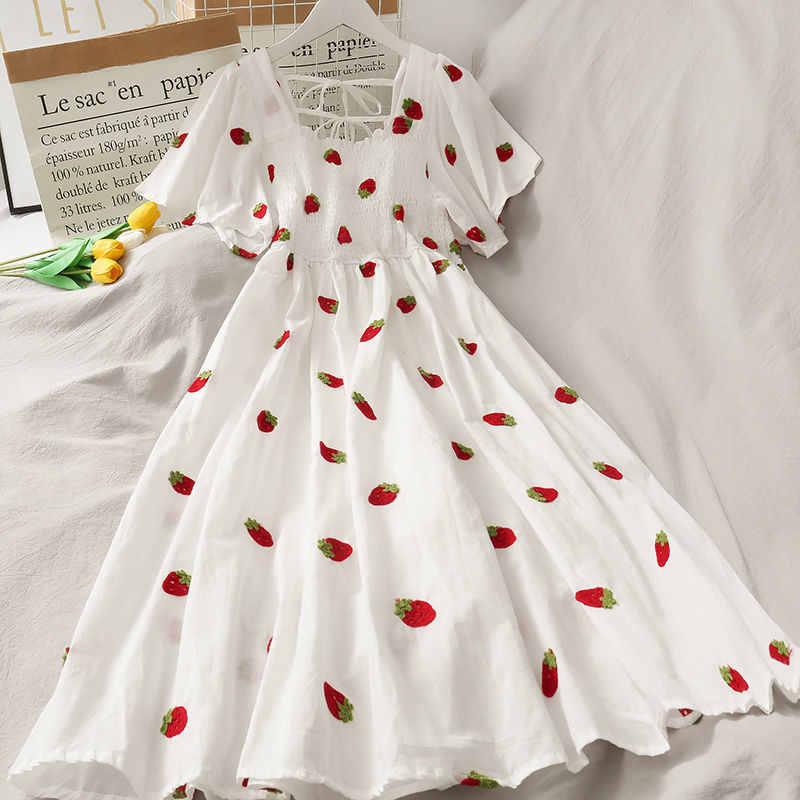 Strawberry print hotsell lace up dress