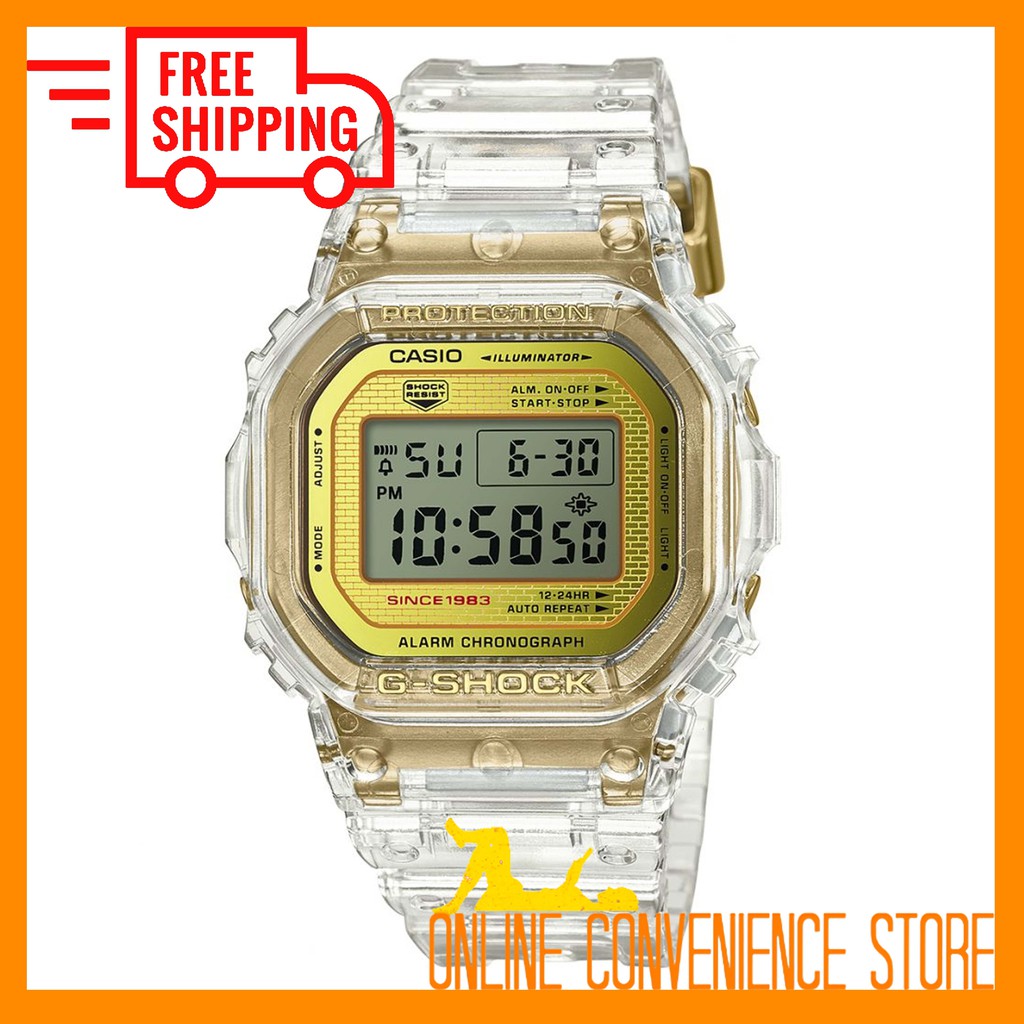 CASIO G SHOCK 35TH ANNIVERSARY GLACIER GOLD SERIES CLEAR SEMI TRANSPARENT RESIN BAND WATCH DW5035E 7