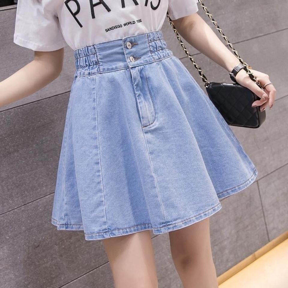 Women Pleated A Line Denim Skirt Summer Short Korean S 5XL Plus Size High Waist Short Jeans Mini Skirt Shopee Philippines