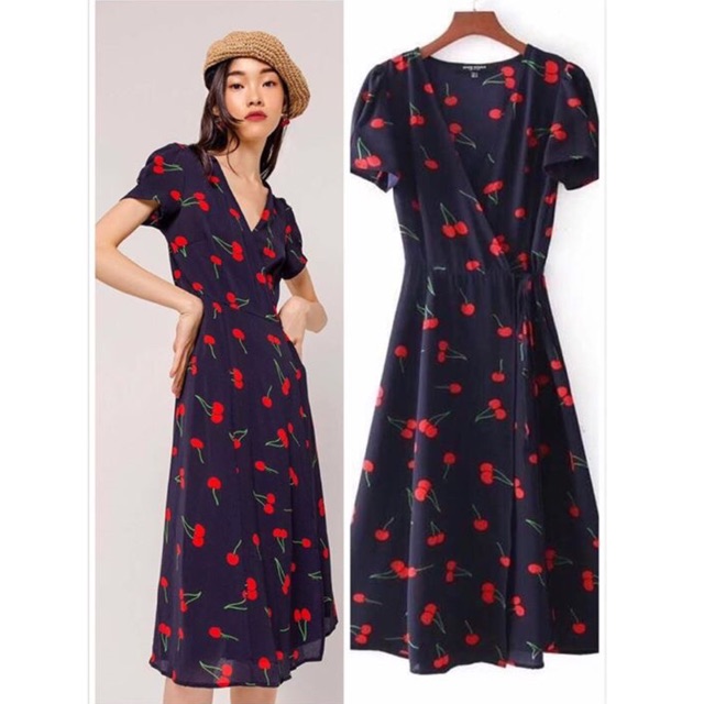 Cherry print 2024 wrap dress